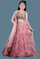 Net Embroidered Semi Stitched Lehenga for Girls 