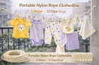 Portable Nylon Rope Clothesline 5 Meter + 12 Clips White