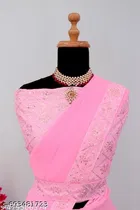 Poly Georgette Solid Saree For Women, Pink