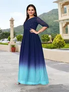 Sequinned Fit and Flare Maxi Georgette Kurti for Women 