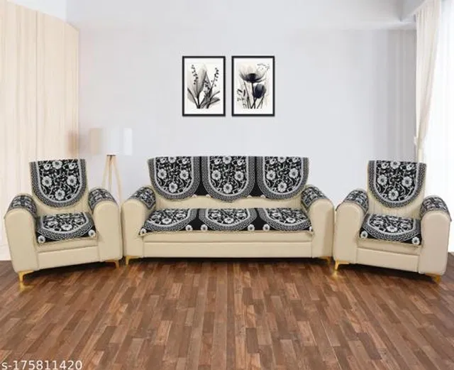 Polycotton 5 Seater Sofa Covers (Black, Set of 1)