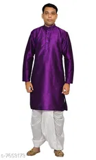 Dupion Silk Solid Kurta with Dhoti for Men 