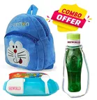 Combo of Fabric School Bag, Water Bottle with Lunch Box for Kids 