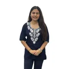 Star Design Cotton Embroidery Short Kurti For Women (Navy Blue) Size  (XL )