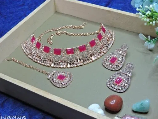 Premium Quality Kundan Rose Gold Choker for Women (Pink, Free Size)