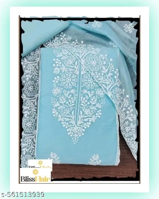 Embroidered Lucknowi Kurti (Blue, 7.05 meter (4XL)) (Blue, 6.05 meter (M)