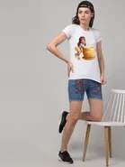 Cotton Blend Printed T-shirt for Women, White 