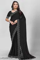 Chiffon Embellished Saree For Women, Black