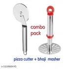 Stainless Steel Pizza Cutter with Masher (Silver, Set of 2)