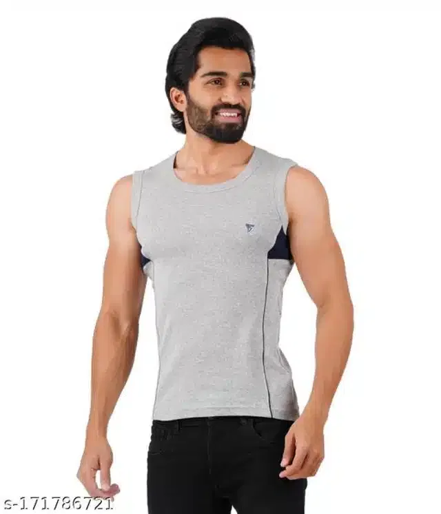 Combed Cotton Gym Vest for Men (Grey, XXL)