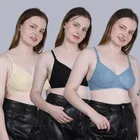 Cotton Non-Padded Bra for Women, Multicolour, Pack of 3 