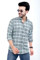 Cotton Blend Checked Shirt for Men, Light Green 