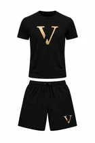 Chest Print Co-Ord Set Set for Men, Black 