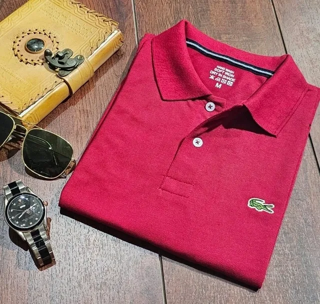 Polo Neck Solid T-Shirt for Men (Pink, M)