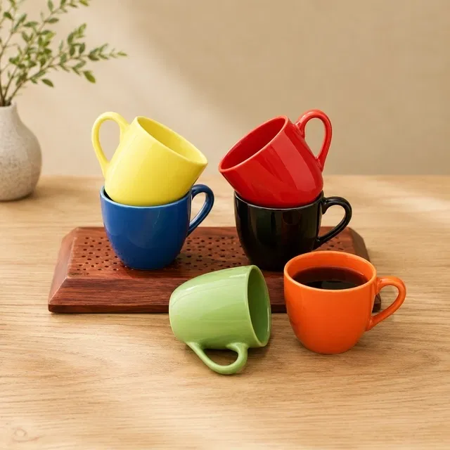 Ceramic Tea & Coffee Cup, Multicolor, Pack of 6 (140 ml)