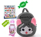 Combo of Fabric School Bag, Water Bottle with All in One Book for Kids 