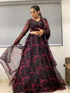 Organza Semi Stitched Lehenga Choli for Women 