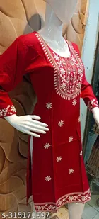 Rayon Slub Embroidered Kurti for Women 