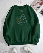 Cotton Printed Sweatshirt for Women (Green, S)