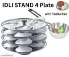 Stainless Steel 4 Plate Idli Maker with Tadka Pan (Silver, Set of 2)