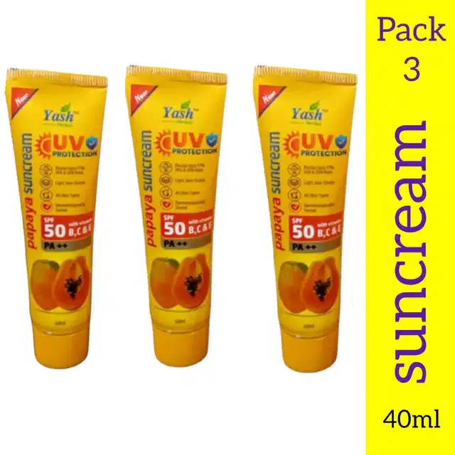 UV Protection Papaya Suncream SPF 50 (Pack of 3, 40 ml)