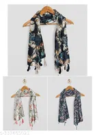 Chiffon Printed Scarves for Women, Multicolor, Pack of 3
