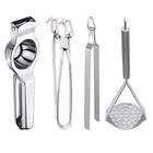 Stainless Steel Lemon Squeezer & Pakkad & Roti Chimta & Potato Masher For Kitchen 