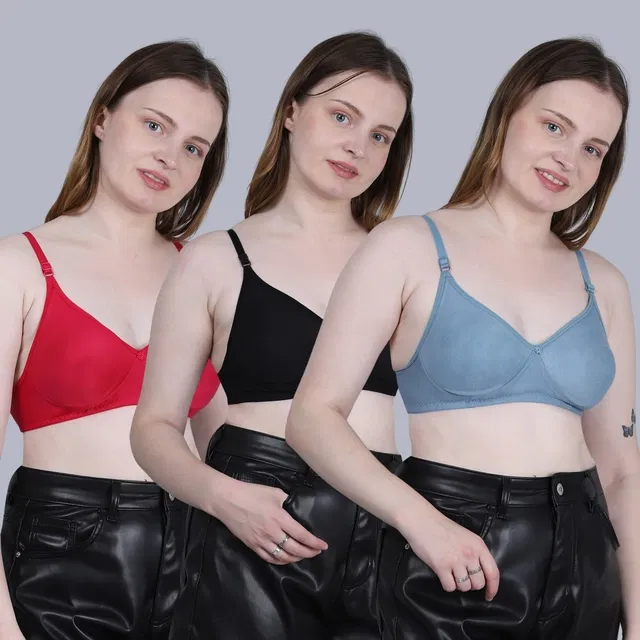 Cotton Non-Padded Bra for Women, Multicolour, Pack of 3 (34B)
