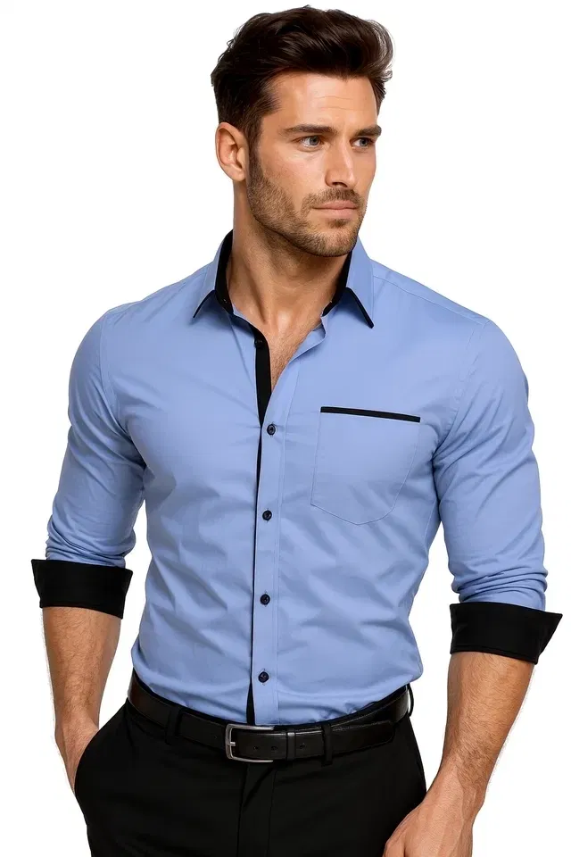 Full Sleeves Shirt for Men (Sky Blue, XXL)