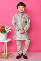Cotton Blend Embroidered 3 Pcs Sherwani Set for Kids 