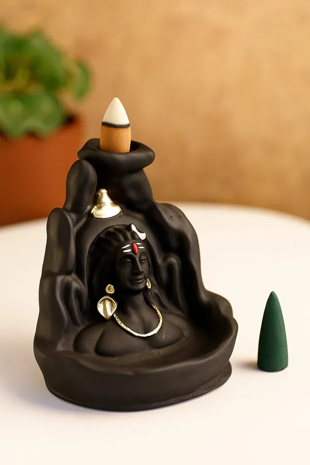 Resin Shiva Murti Showpiece with 50 Pcs Backflow Smoke Cones (Black, Set of 1)