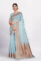 Linen Zari Woven Saree for Women 