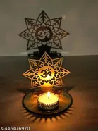 Wooden Sri Ganesh-Laxmiji & Om Shadow Diya Holder 