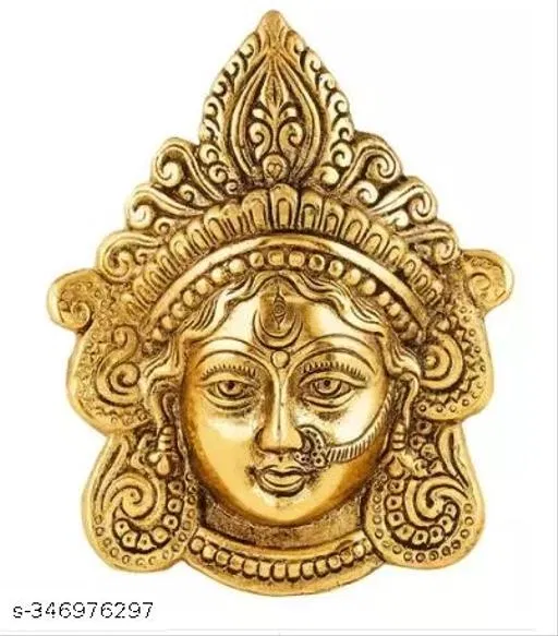 Metal Durga Maa Wall Hanging Idol (Yellow)
