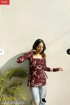 Rayon Printed Short Kurti for Women, Maroon 