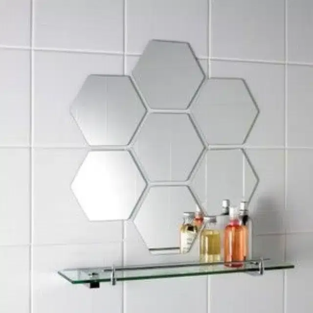 Acrylic Hexagon Shaped Wall Mirror Stickers (Silver, Pack of 7)