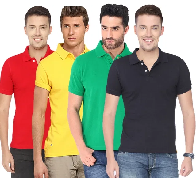 Polo Solid Pack of 4 T-shirts for Men (Multicolor, M)