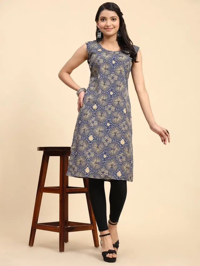 Crepe Printed Kurti for Women (Grey, L)