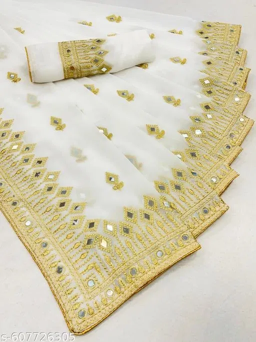 Elegant Saree for Women (White, Free Size)
