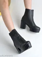 Shoetopia Solid Synthetic Heeled Boots Black 