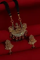 Gold plated Laxmi ji Mangalsutra with Earrings for Women, Gold (Set of 1)