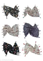 Poly Chiffon Printed Scarves for Women, Black, Pack of 6