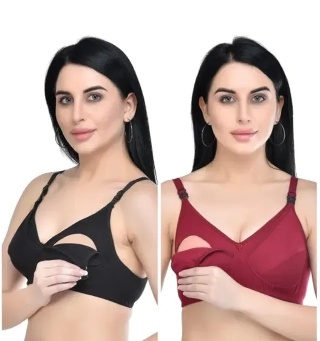 Cotton Solid Bras for Women (Multicolor, 42) (Pack of 2)