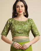 Georgette Solid Saree for Women, Olive 