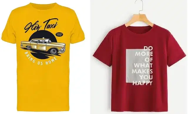 Crew Neck T-Shirts for Men (Maroon & Yellow, M) (Pack of 2)