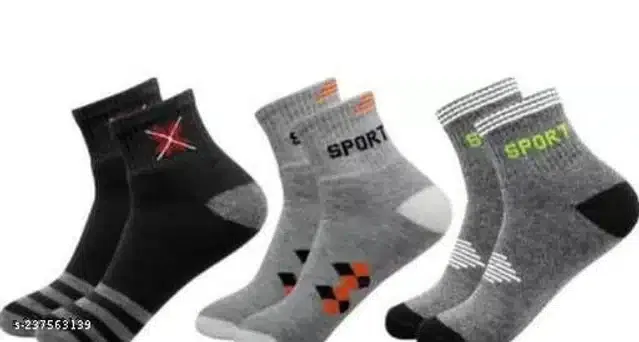 Cotton Blend Socks for Unisex (Multicolor, Pack of 3)