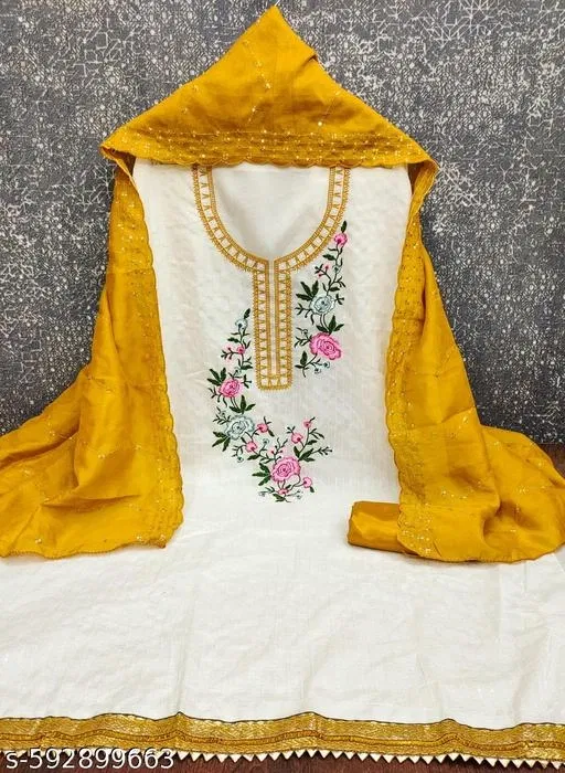 Embroidered Patiala Suits for Women (Yellow, 6.85 meter (3XL)) (Yellow, 6.25 meter (L)