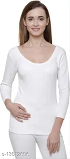 Cotton Blend Thermal Top for Women (White, L)