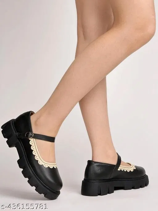 Solid Synthetic Ballerinas for Women (Black, 3.0)