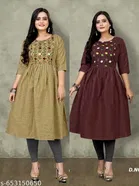 Solid Embroidered Cotton Kurti for Women, Pack of 2 